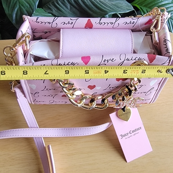 Juicy Couture Pink Heart Print Crossbody Bag With Rhinestone Charm - Picture 7 of 8